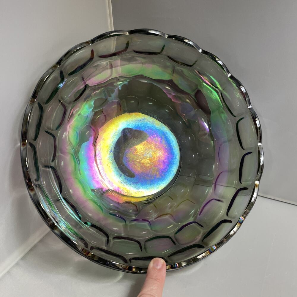 Vintage Federal Carnival Glass Bowl Colonial Smoke Yorktown Iridescent 9” - Picture 5 of 8